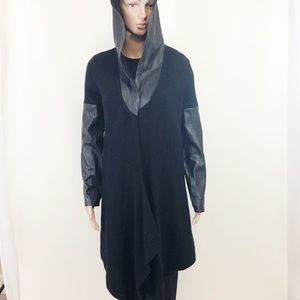 Blank NYC Sweaters - Blank NYC Faux Leather Hooded Cardigan Blank NYC Sweaters - Blank NYC Faux Leather Hooded Cardigan